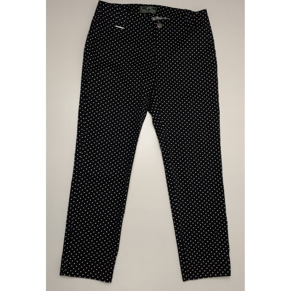 Lauren Ralph Lauren Black/White Stretch Polka Dot Ankle Pants Women's Size 2